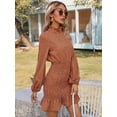 thumbnail image 3 of Ruffle High Neck Bishop Sleeve All Over Print Dress for Women, 3 of 3