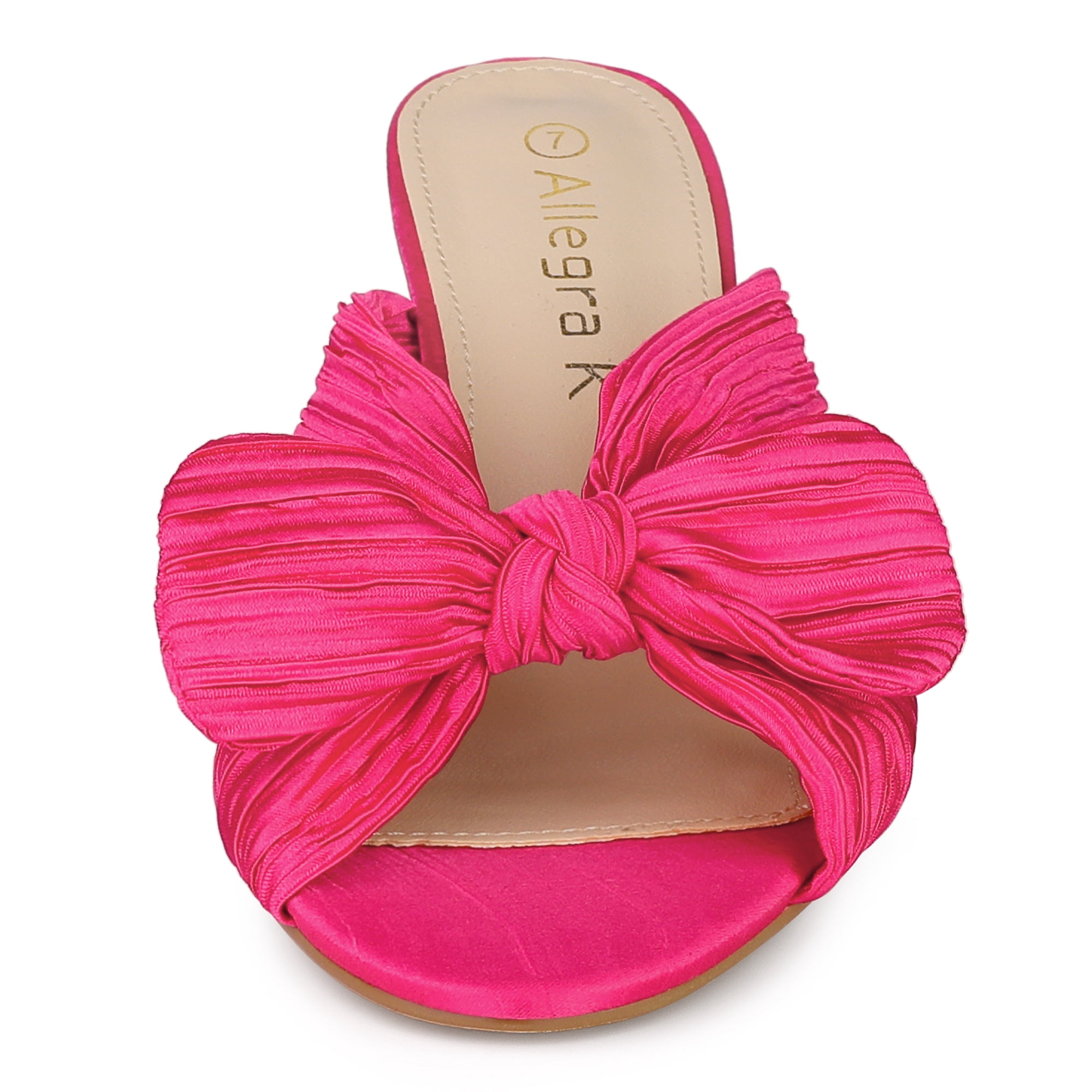 DARING DIVA Women's Pleated Bow Heels Slip on Chunky Heel Slouches Hot Pink 7