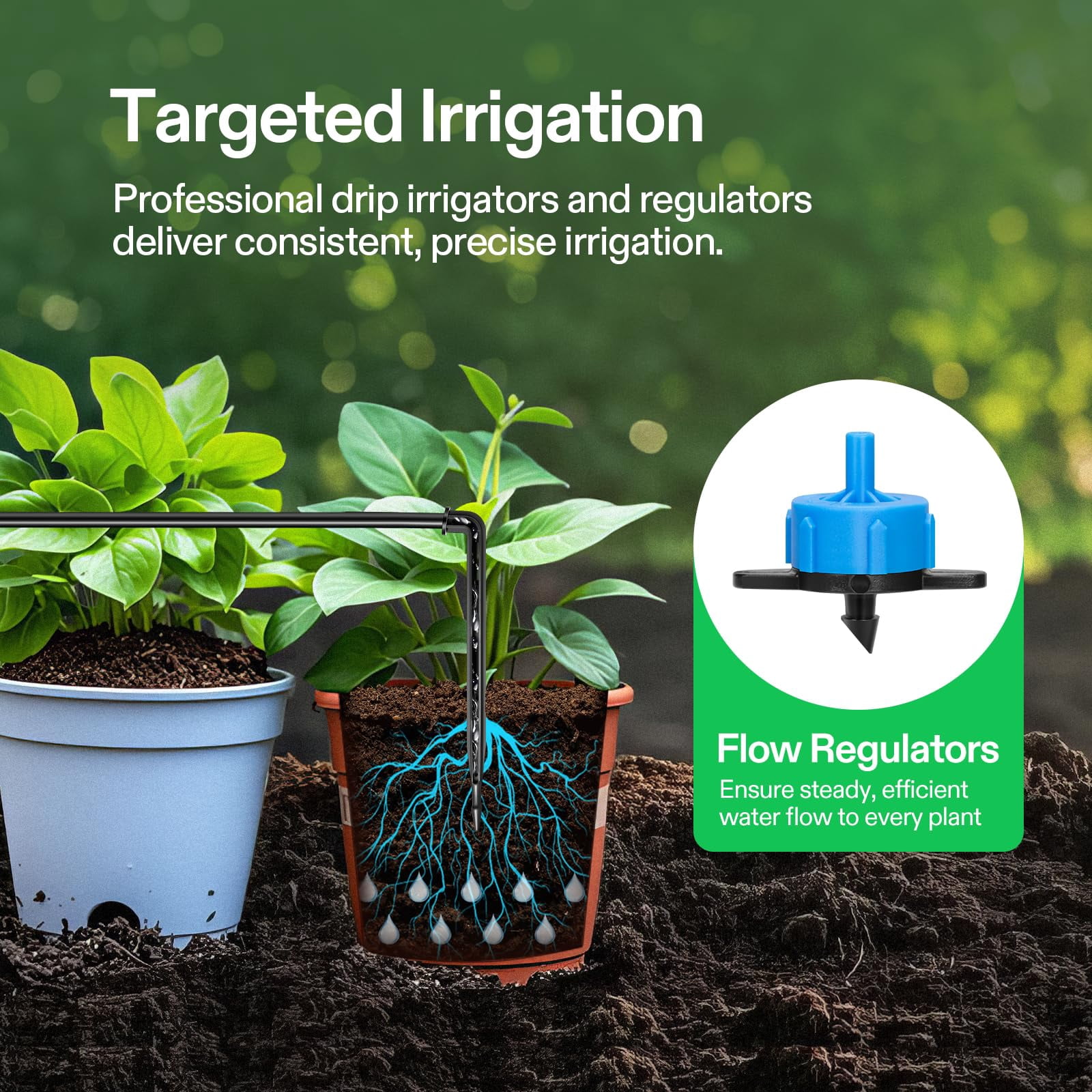 Automatic Drip Irrigation Kit Smart Watering System with 16/8/4 Drip Emitters, 4mm Fast Flow, App-Controlled A10 GrowHub, Quiet 15W Pump, Anti-Siphon & Filtered for Indoor & Outdoor Plants