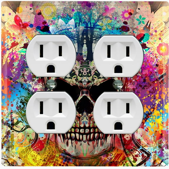 Metal Light Switch Plate Outlet Cover Colorful Graffiti Flower Tree Skull SKL004