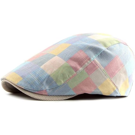 Kukuzhu Colorful Newsboy Flat Cap Cotton Check Plaid Cabbie Gatsby Golf Beret Hat YZ30106