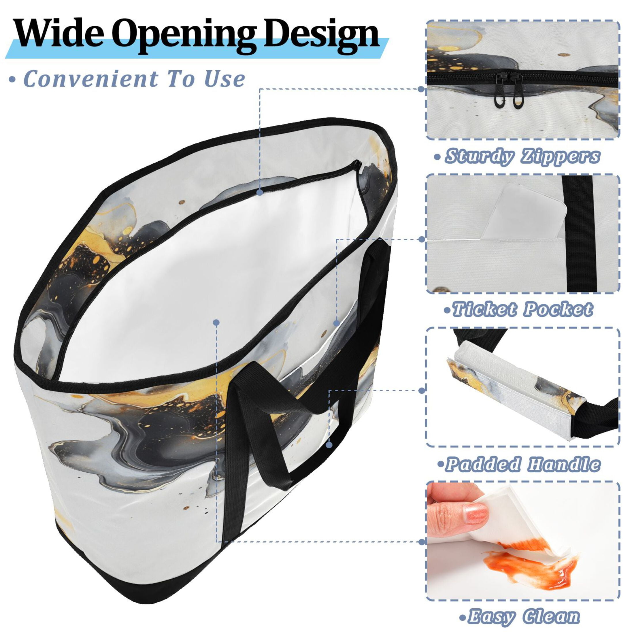 Large Hand-held Ice Pack Picnic Bag Insulation and Refrigeration Suitable for Shopping Picnics and Camping Beautiful Marble Pattern