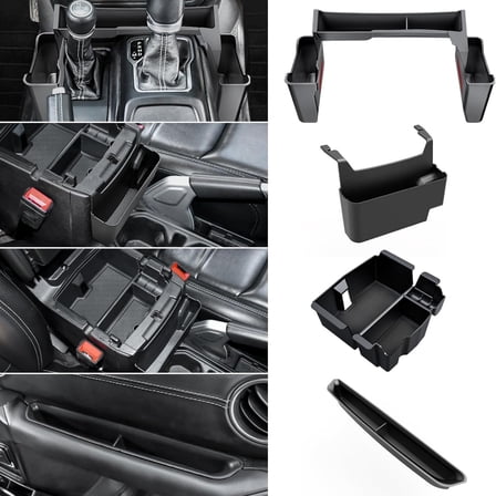 4PCS Upgraded Center Console Organizer for Jeep Wrangler JL JLU 4xe 2018-2025 & Gladiator JT 2020 2021 2022-2025 Accessories Gear Shift Side Tray Hanging Armrest Storage Box (Not for JK/JKU)
