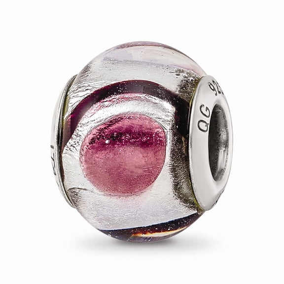 Fancy Bead White Sterling Silver Glass 13.64 mm 10.91 Reflections White Lavender Blck Italian Murano Bead