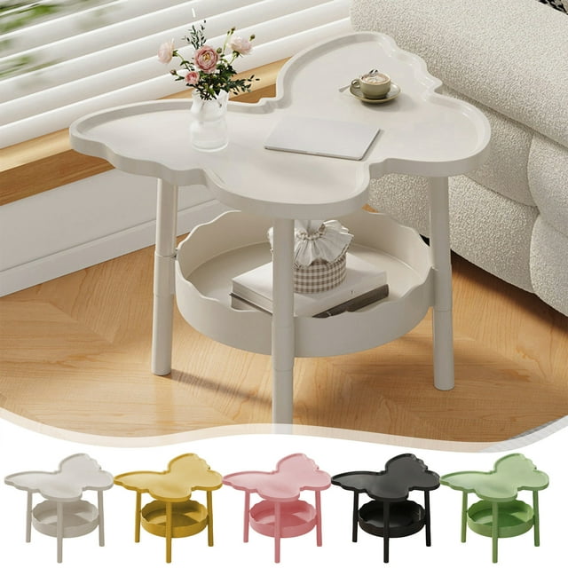 Mesa lateral Modern Butterfly de 2 niveles | Mesa de centro multifuncional con estantería de almacenamiento en capas, de plástico, 43x33x48cm, blanco/amarillo/rosa/negro/verde | Salón, dormitorio