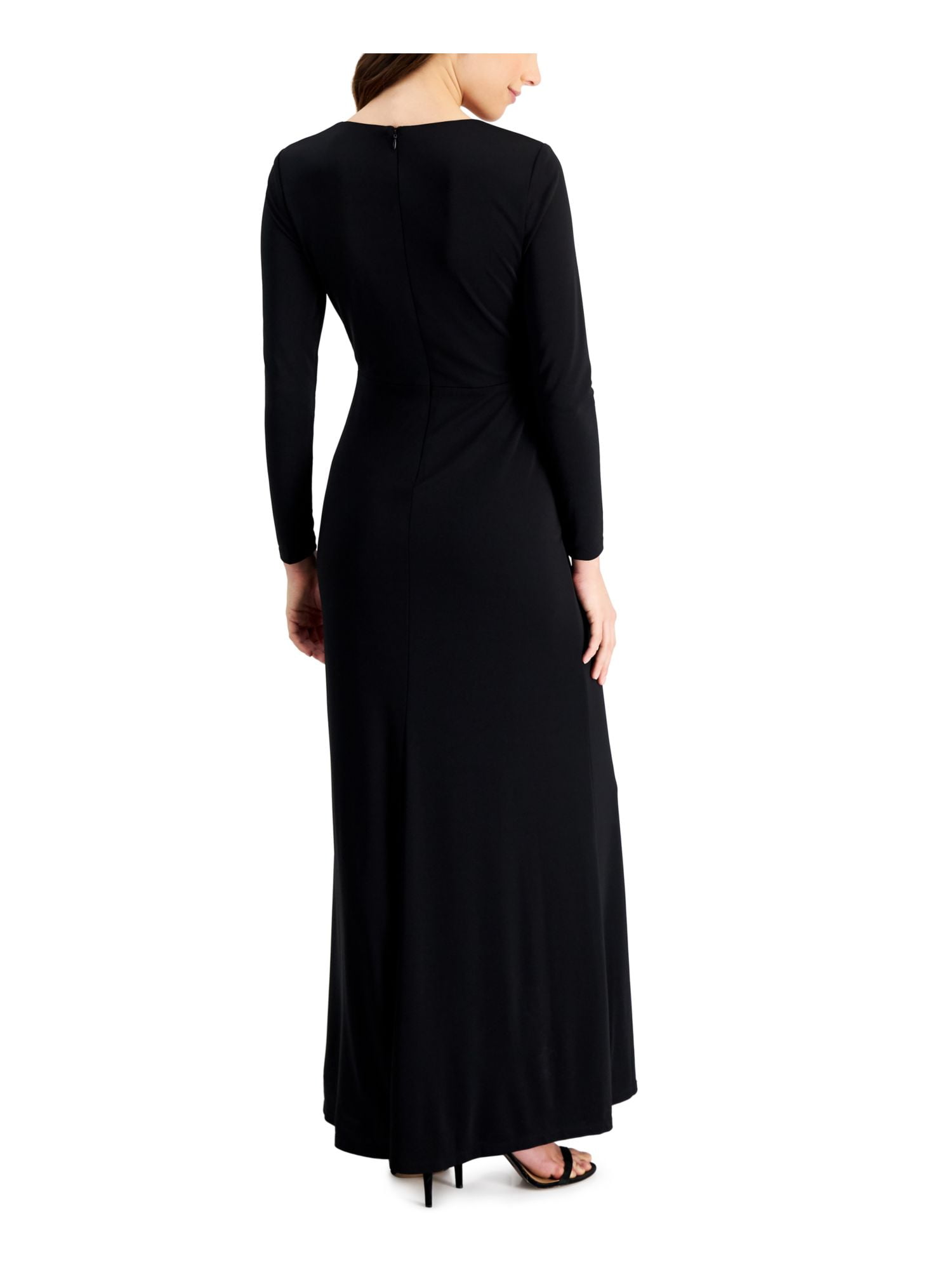 LAUREN RALPH LAUREN Womens Black Twist Front Zippered Lined Long Sleeve V  Neck Full-Length Evening Gown Dress 10 - Walmart.com