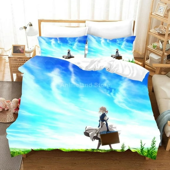 Anime Violet Evergarden Bedding Set Duvet Cover Sets Comforter Japanese KidsBoys Bed Linen 3-Piece Bedding Set (1 Duvet Cover + 1011 Pillow Shams) Bed Sheets