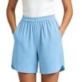 thumbnail image 3 of Women's Solid Color Elastic Waist Shorts With Pockets, Polyester Casual Athletic Fit, Comfortable Stretchy Fabric, Everyday Summer Beach Outdoor Activewear, Womens | VerBelle,Light Blue S, 3 of 8