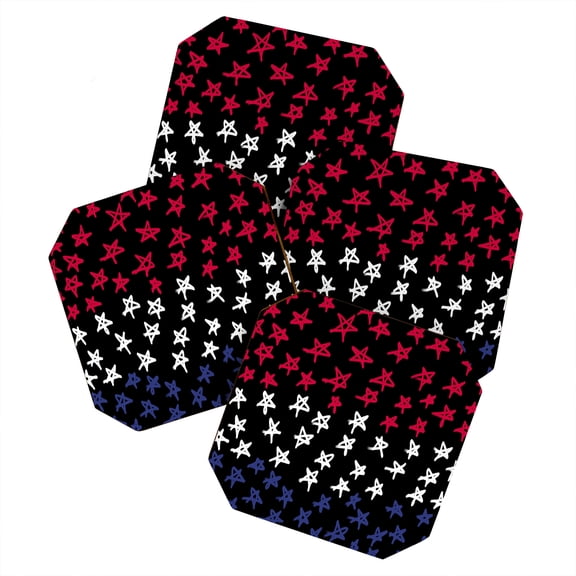 Society6 Lisa Argyropoulos Red White And Blue Stars Night Set of 4 Coasters