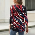 thumbnail image 2 of Women's Independence Day 3/4 Sleeve Sweaters, Flag Printed Button Neck Blouses for Women, Spring Oversized Light Fit Tops, 2 of 5