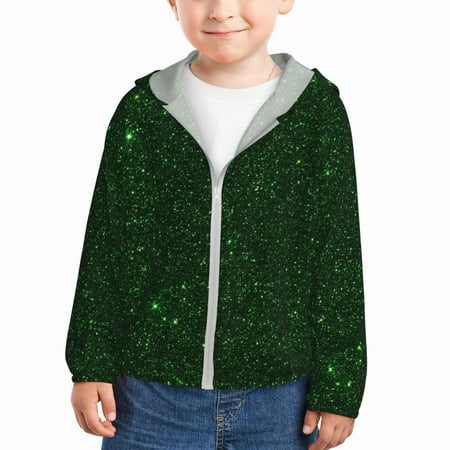 

Ocsxa Emerald Green Sparkling Print Kids Active Zipper Sun Protection Jacket Boys Girls Hooded Cooling Shirt-3 Years