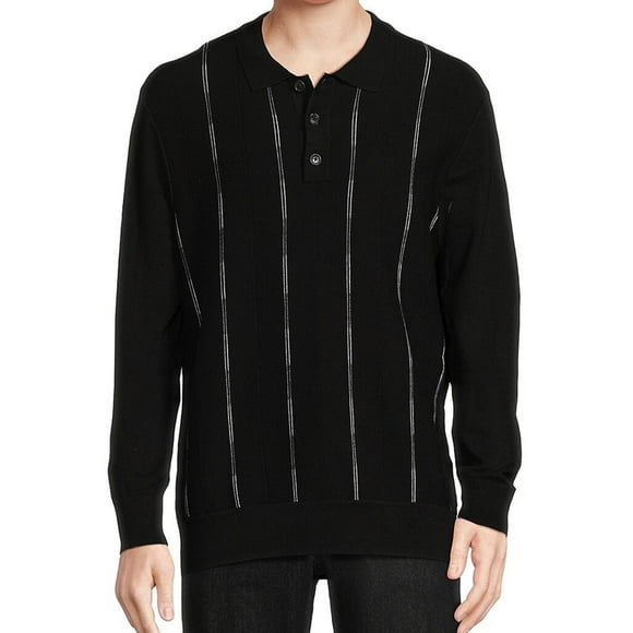 Karl Lagerfeld Mens Striped Polo Shirt, Black, Large