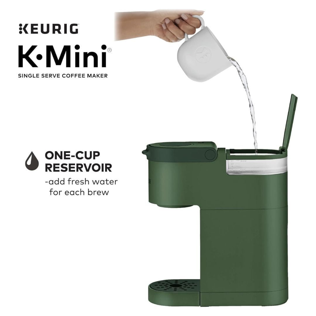 Restored Keurig K-Mini Single Serve Coffee Maker with 6-12Oz Cup Sizes, Quick Brewing, and Removable Drip Tray, Evergreen (Refurbished)