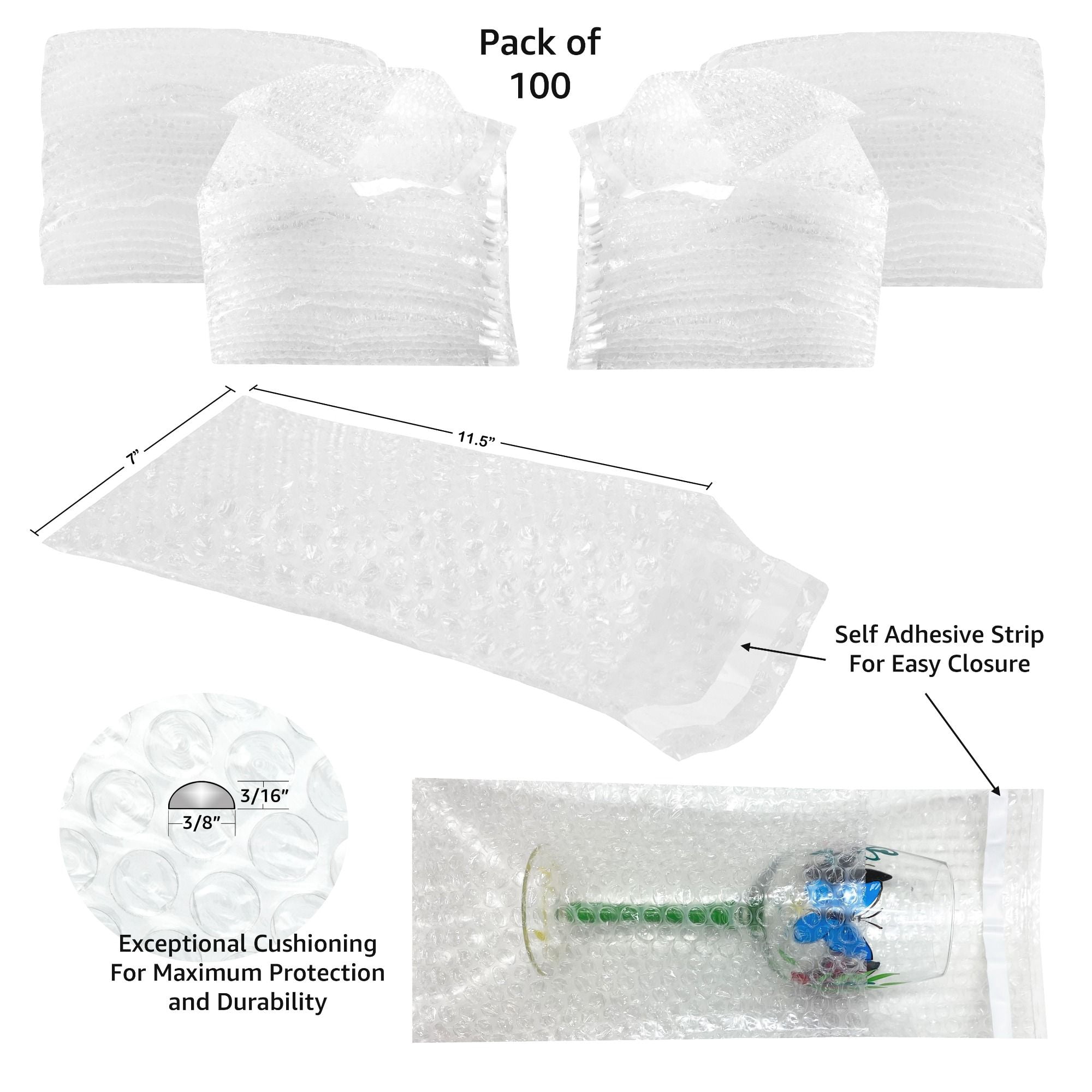 Uboxes Bubble Out Bags, #4 (7 x 11.5 in), Self-Sealing, 100-Count