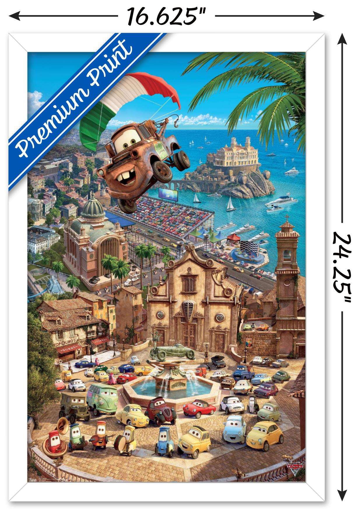 Disney Pixar Cars 2 - Triptych 3 Wall Poster, 14.725" x 22.375", Framed