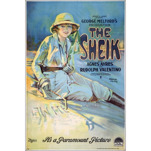 24"x36" Gallery Poster, The Sheik, Agnes Ayres Rudolph Valentino, movie poster, 1921