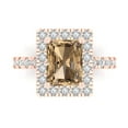 thumbnail image 2 of 3.84ct emerald cut champagne Zircon 18k rose gold halo Bridal Wedding Engagement Promise Anniversary Ring for Women size 5.75, 2 of 7