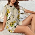 thumbnail image 4 of Gukieu Gnomes Bees And Sunflowers Print Women's Short-sleeved Pajama Set, Round Neck Button Top Elastic Shorts 2-piece Set, Summer Home Leisure Clothing-Small, 4 of 6