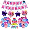 32 Pcs Troll Party Supplies Themed Trolls Happy Birthday Decorations Party Supplies Kit Party Favor All-in-One Pack including Party Balloons, Banner Flag, Cake Topper for Boys Girls
