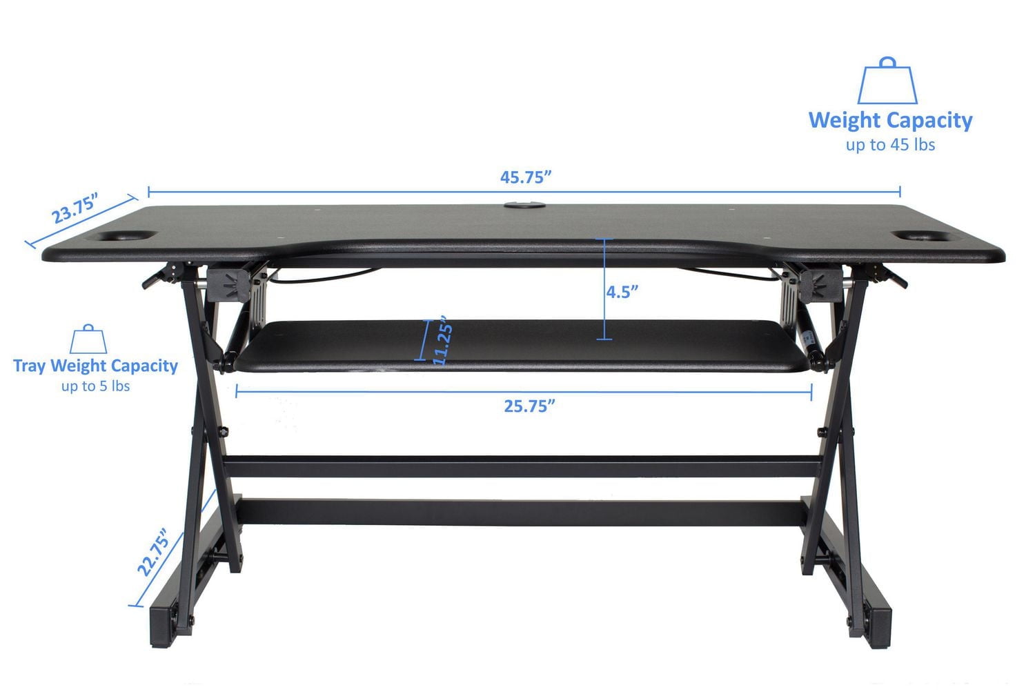 Rocelco 46 "Bureau debout mobile de grande taille réglable en hauteur BUNDLE - Montant pour moniteur double assis-debout roulant - Station de travail assistée par ressort à gaz - Plateau pour clavier