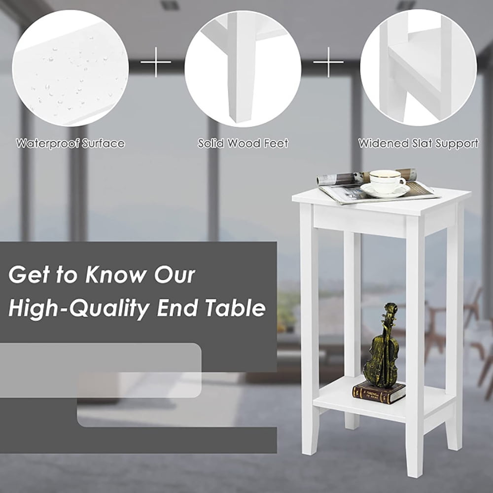 Finihen End Table, Set of 2 Versatile 2-Tier End Table with Storage Shelf, Sofa Side Table, Bed Side Table, for Living Room, Bedroom, White Finihen End Table, Set of 2 Versatile 2-Tier End Table with Storage Shelf, Sofa Side Table, Bed Side Table, for Living Room, Bedroom, White