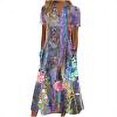 thumbnail image 1 of Robes Robe d'Été Décontractée pour Femmes Col en V Boutons Manches Courtes avec Poche Robes Imprimées Violettes S, 1 of 5