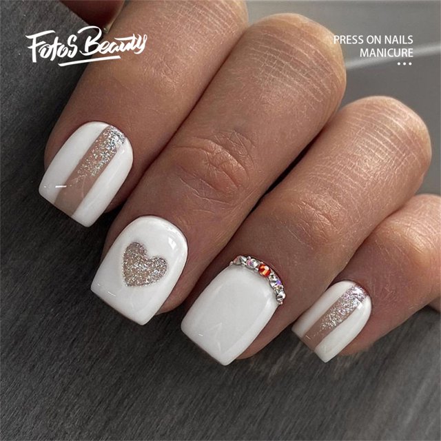Fofosbeauty 24pcs Press on False Nails Tips, Square Fake Acrylic Nails, Light love