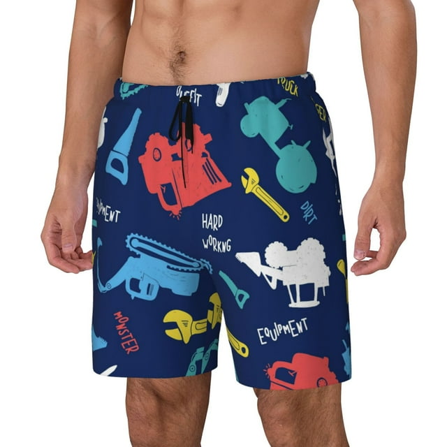 Fotbe Colorful Excavator Traje de Baño para Hombre – Shorts de Natación de Secado Rápido con Forro y Bolsillos-Small