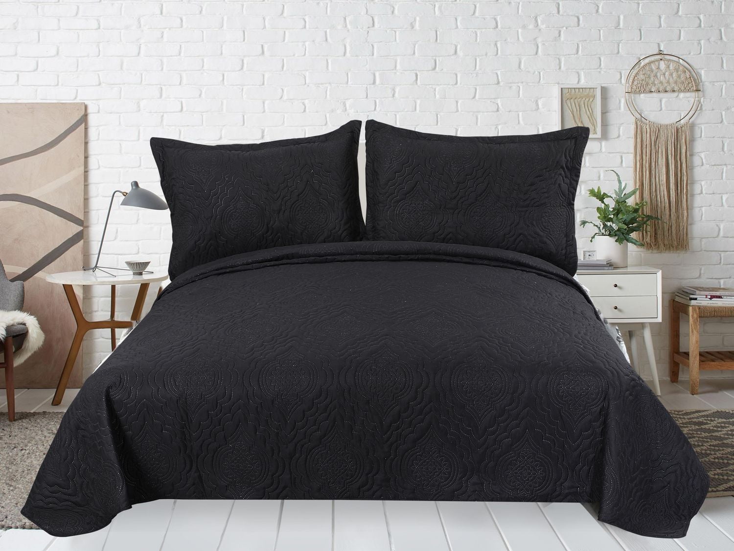 Marina Decoration Solid Embossed Pinsonic Coverlet Bedspread Bedding Ultra Soft Summer Quilt Set with Shams