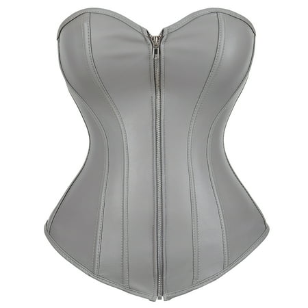 Grebrafan Corset Cosplay Steampunk Leather Bustiers Ladies Silver M