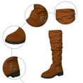 thumbnail image 6 of Womens Slouchy Wide Mid Calf Boots Suede Low Heel Buckle Strap Knee High Boots Casual Dress Round Toe Tall Riding Boots, 6 of 6