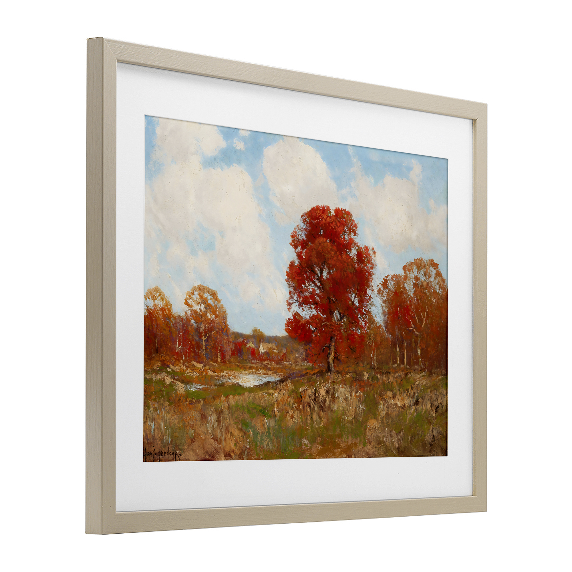 Fall Landscape with Red Foliage Birch Framed Print Under Glass, design by Arlington Prints