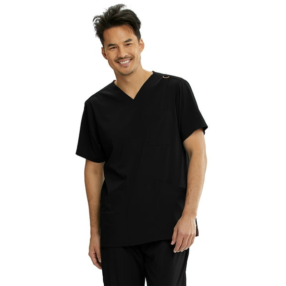 Motion By Barco MOT019 Men's Four Pocket Lapover V-Neck Scrub Top Black M