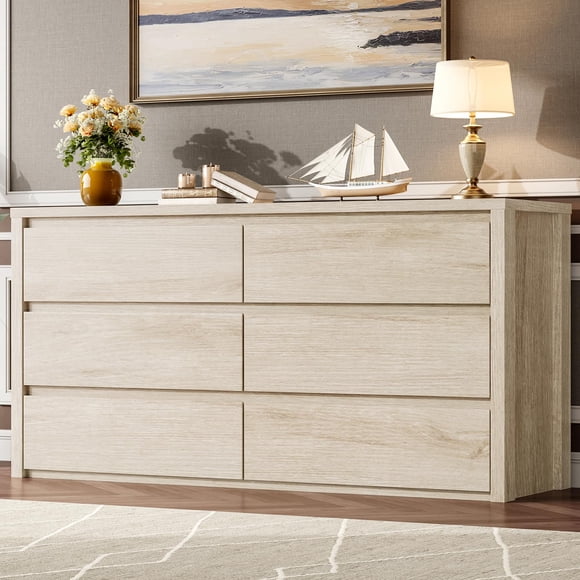 Cómoda Ancha de 6 Cajones de Madera MDF 120 cm Diseño Moderno sin Tiradores Gran Capacidad para Ropa y Organización Ideal para Dormitorio Sala y Recibidor