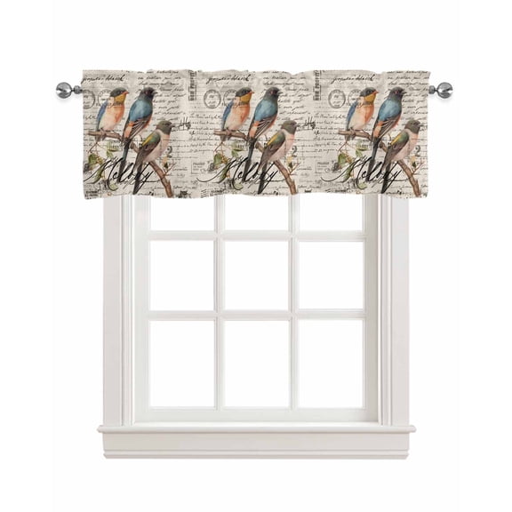 Newspaper Animal Linen Curtain Valance for Bedroom/Bathroom/Kitchen/Office/Living/Dining Room Window,Vintage Old English Newsprint Birds Pocket Topper Drapes Decorative Cafe Drapery Panel 54"x18"