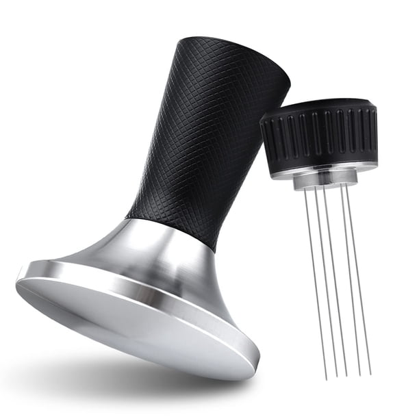 2 en 1 53,3 Mm Espresso Tamper & WDT Tool, Tamper de Café con Agitador, Herramienta de Prensado de Espresso de Acero Inoxidable (Negro)