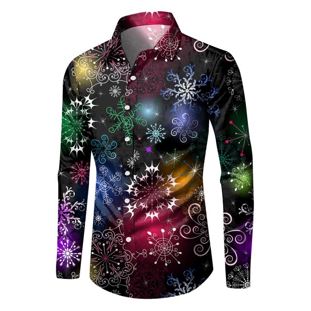 Chemise Décontractée Imprimée de Noël pour Hommes Chemise à Boutons Col Rabattu Grande Chemise Boutonnée Manches Longues Décontractée