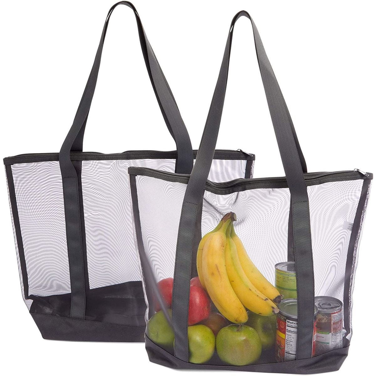Large Big Reusable Grocery Shopping Bags Totes Pocket Zippered Gym Travel 19" 