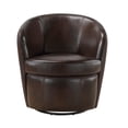 thumbnail image 2 of Newboti Furniture Luxury Living Room Furniture Swivel Chair Bronze Top Grain Leather Upholstery Solid Wood 1pc Barrel Back Accent Chair 63773, 2 of 12