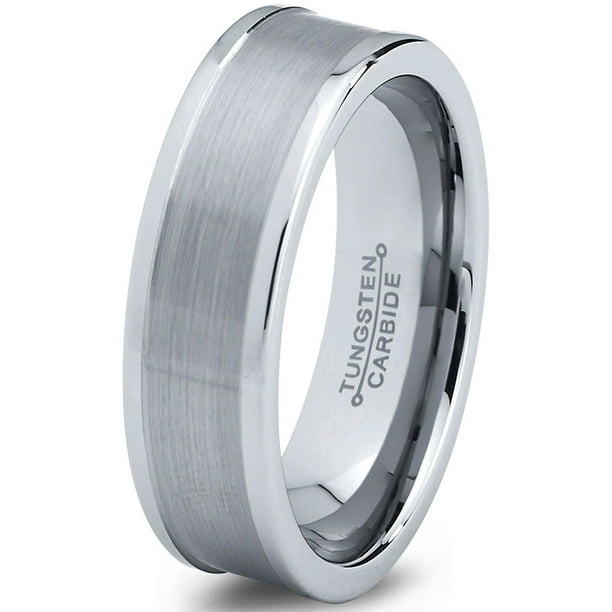 Tungsten Wedding Band Ring 6mm for Men Women Comfort Fit Step Beveled Edge Brushed Lifetime Guarantee