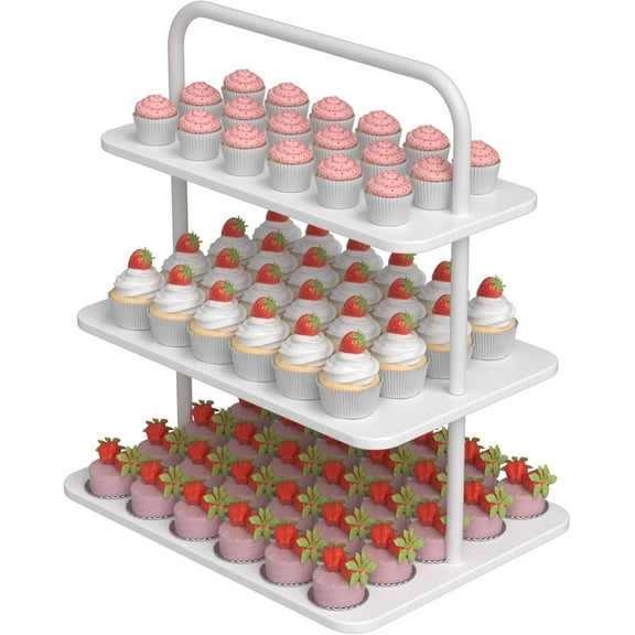 Cupcake Stand, 3-Tier Dessert Stand for 68 Cupcakes, Wood & Metal Tower Display Premium Holder Dessert Tree Tower for Wedding Graduation Birthday Christmas Party, Serving Tray, White