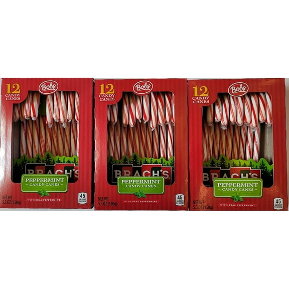 Brach’s Brachs Red & White Peppermint Candy Canes 5.03oz - Multipack of 3 - 36 Candy Canes SHO8