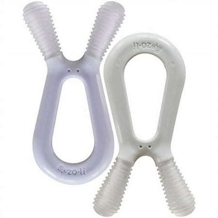 UPC: 0811153022579 | Baby Molar Teethers | ZoLi BUNNY dual nub teethers for molars in lilac purple + ash grey baby teething accessory teething toy gum massaging baby chew toy baby shower (Set of 2)
