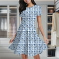 thumbnail image 2 of Blue And White Chinoiserie Bird Flower Women's Classic Swing Skater Dress Casual Work Party Cocktail Dresses, 2 of 6