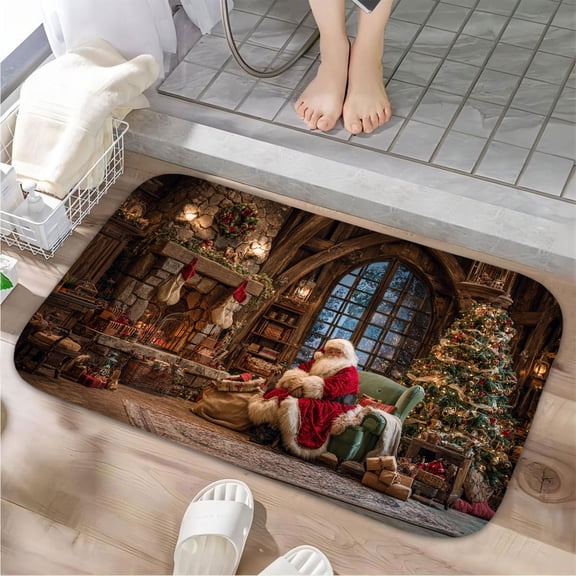 1pc Santa Claus in a Cozy Absorbent Non-Slip Bathroom Thickened Flannel Rug Decor,Soft,Quick Drying,Suitable For Indoor/outdoor Use,Bathrooms,Bedrooms,Kitchens,Terrace,Laundry Rooms,16"x24"