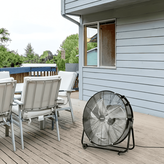 24" Heavy Duty Industrial Floor Fan with Wheels, High Velocity 3 Speed Metal Drum Fan, Adjustable Tilt Air Fan for Patio Garage Outdoor