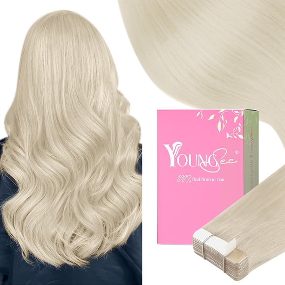 YoungSee Platinum Blonde Tape in Extensions Human Hair 24 Inch Seamless Tape in Hair Extensions Human Hair Platinum Blonde Tape on Hair Extensions Hu
