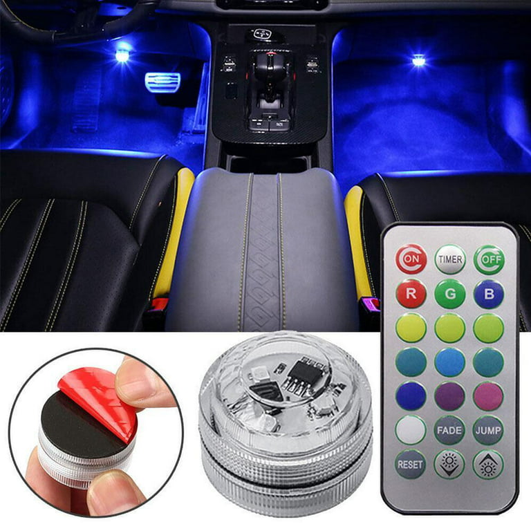 Wireless Adhesive LED Car Interior Ambient Light Remote Control Decoration  Auto Foot with Colorful Atmosphere Battery Lamp Roof I4L4