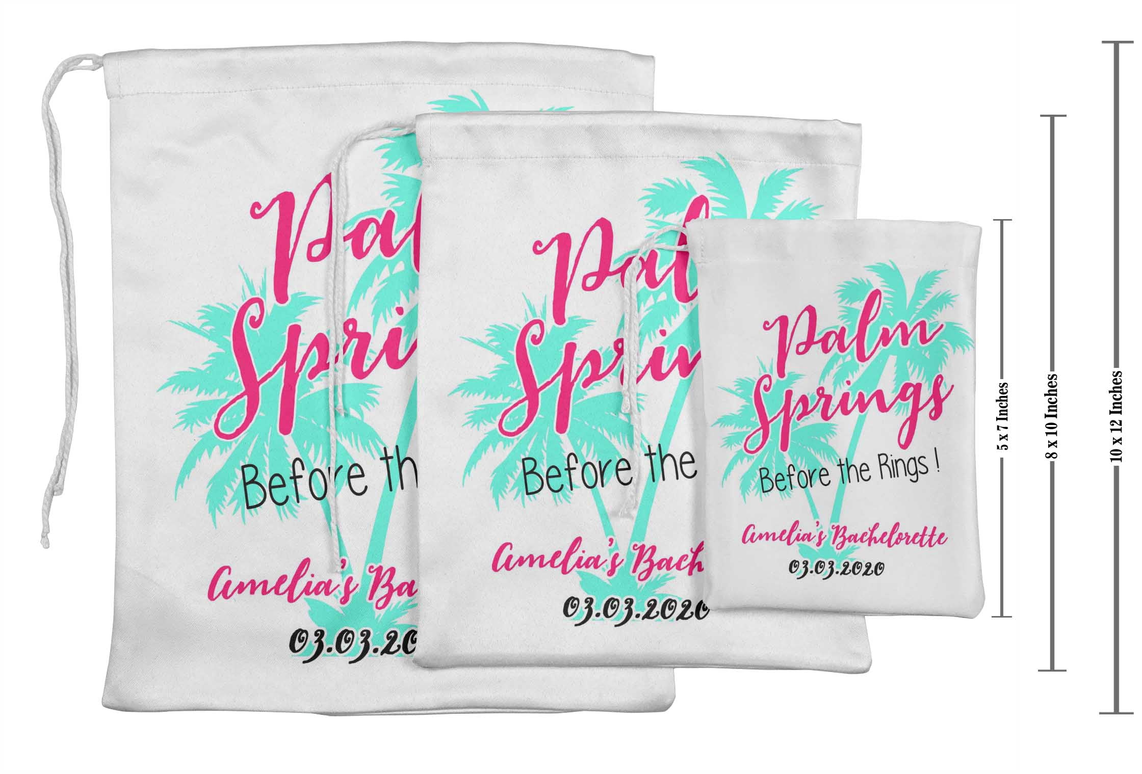 Darling Souvenir White Palm Springs Bachelorette Custom Party Supplies&nbsp;Drawstring Pouches&nbsp;Favor Bags 15 Pieces