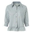 thumbnail image 5 of vigerkar Women's Summer Button Down Striped Shirt 2025 Trendy Cute Babydoll Tops Fashion 3/4 Sleeve Blouse Navy, XL, 5 of 9